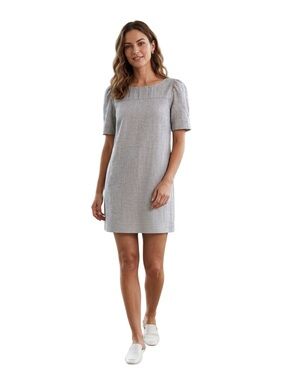 NWT Gap Gray & White Stripe Cotton Shift Dress Puff Sleeve Mini Casual Summer